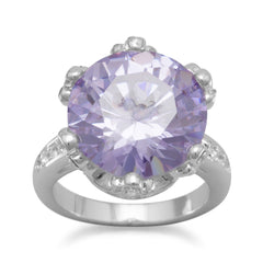 Silver Plated Brass Lavender CZ Fashion Ring with Clear Crystals