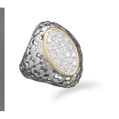 Two Tone Plated Brass Marquise Shape CZ Fashion Ring