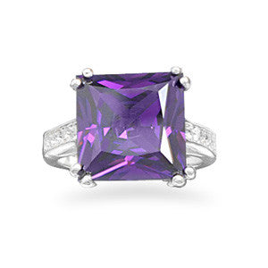 Silver Plated Brass Purple CZ and Crystal Fashion Ring