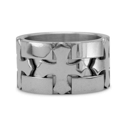 Stainless Steel with 3 Cross Design Ring