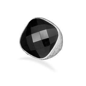 Silver Plated Brass Black Onyx Ring