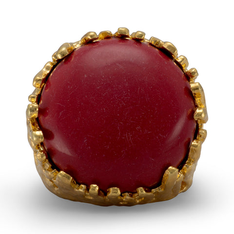 Gold Plated Brass Red Coral Ring