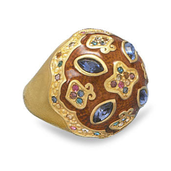 14 Karat Gold Plated Multicolor Crystal Brass Ring