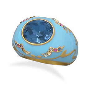 Gold Plated Brass and Turquoise Epoxy Ring