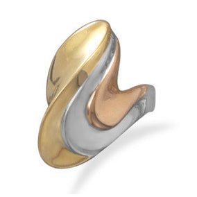 Tri Tone Wave Design Brass Ring