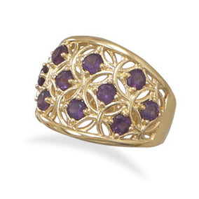 Gold Plated Brass Ornate Amethyst Ring