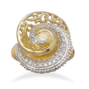 Two Tone Plated Brass Swirl Ring
