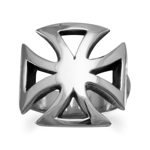 White Brass Maltese Cross Ring