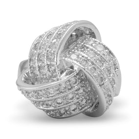 Rhodium Plated Brass Love Knot Ring with CZs