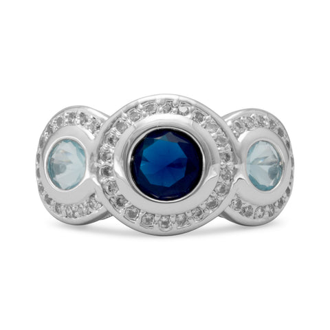 Rhodium Plated Brass Ring with Blue CZs