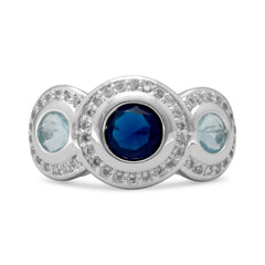 Rhodium Plated Brass Ring with Blue CZs