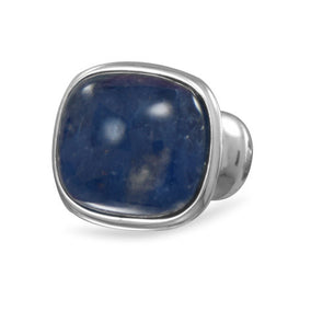 Rhodium Plated Brass Sodalite Ring