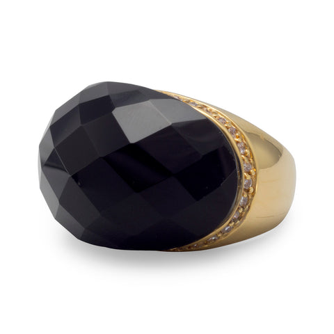 14 Karat Gold Plated Brass Ring with Black Onyx