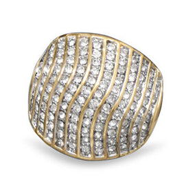 Domed 14 Karat Gold Plated Brass Ring with CZs