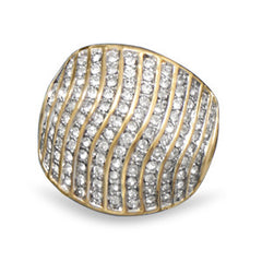 Domed 14 Karat Gold Plated Brass Ring with CZs