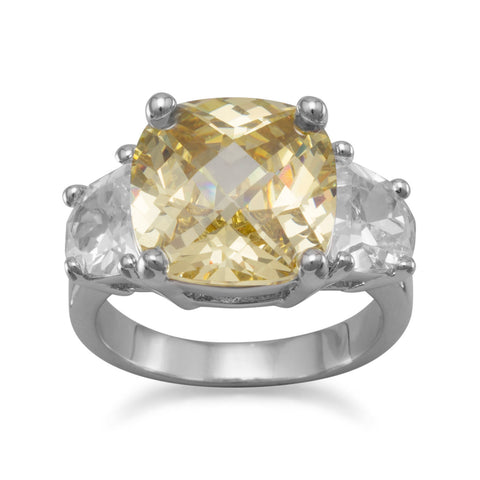 Rhodium Plated Brass Yellow CZ Ring