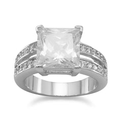 Rhodium Plated Brass Split Shank CZ Ring