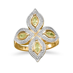 14 Karat Gold Plated Brass Ring with Lime CZs