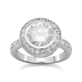 Rhodium Plated Brass CZ Halo Ring