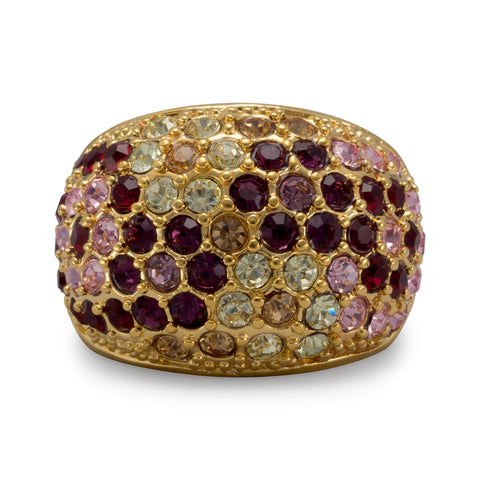 14 Karat Gold Plated Brass Ring with Multicolor CZs