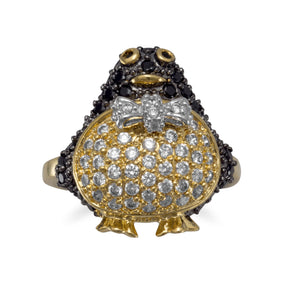 14 Karat Gold Plated Brass Penguin Ring with CZs