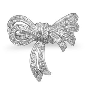 Rhodium Plated Brass CZ Bow Ring