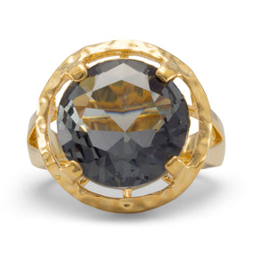 14 Karat Gold Plated Brass Ring with Dusky Blue CZ