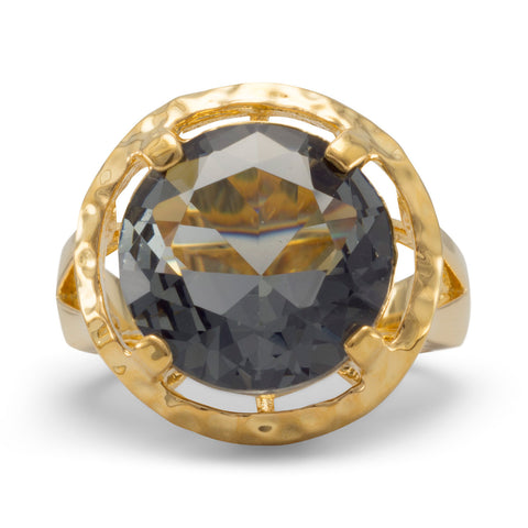 14 Karat Gold Plated Brass Ring with Dusky Blue CZ