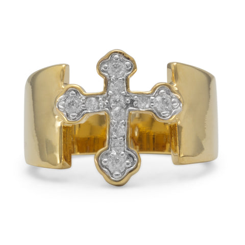 14 Karat Gold Plated Brass CZ Cross Ring
