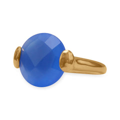 14 Karat Gold Plated Brass Ring with Blue Chalcedony