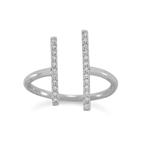 Rhodium Plated Brass CZ Bar Fashion Ring