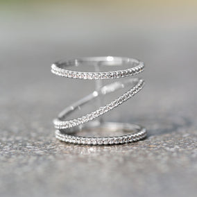 Rhodium Plated CZ Three Row Fashion Ring