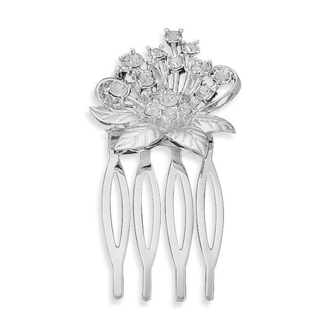 Silver Plated Crystal Flower Fashion Hair Comb