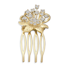 14 Karat Gold Plated Crystal Flower Fashion Hair Comb