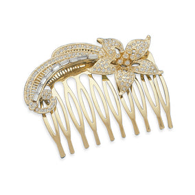 2" 14 Karat Gold Plated Fashion Hair Comb with Crystal