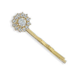 14 Karat Gold Plated Fashion Bobby Pin with Crystal