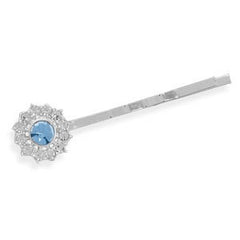 Silver Plated Fashion Bobby Pin with Light Blue Crystal