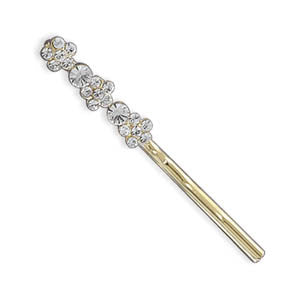 14 Karat Gold Fashion Plated Bobby Pin with Crystal Flowers