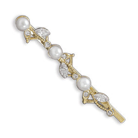14 Karat Gold Plated Fashion Bobby Pin with Multistone Design