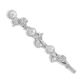 Silver Plated Fashion Bobby Pin with Pearl and Crystal Accents