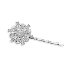 Silver Plated Fashion Bobby Pin with Crystal Flower