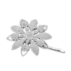 Silver Plated Crystal Flower Fashion Bobby Pin