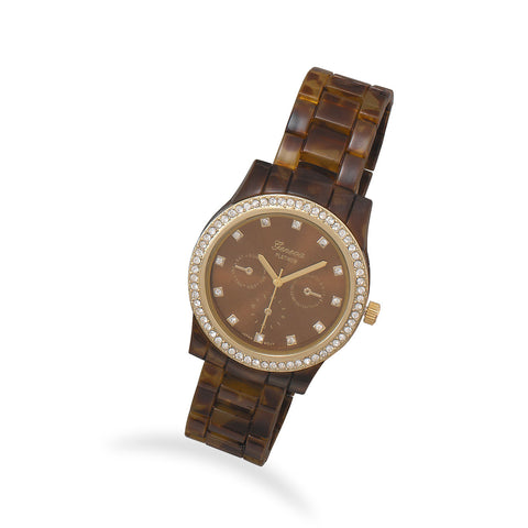 Tortoise Design Fashion Watch with Gold Tone Accents