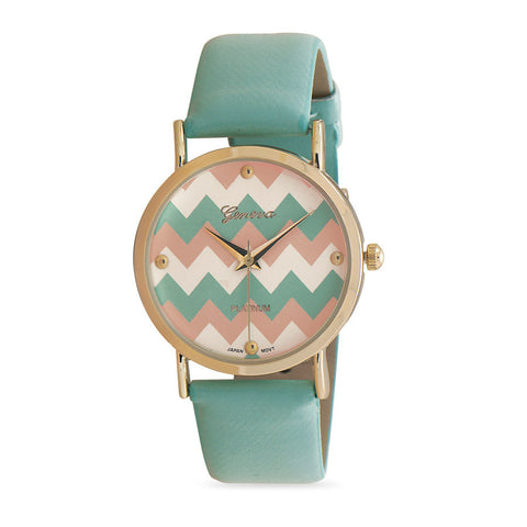 Mint Green Chevron Print Fashion Watch