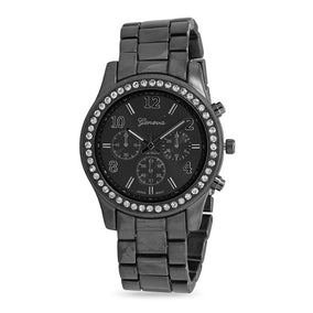 Gunmetal Tone Fashion Watch with Clear Crystals