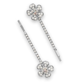 Set of Two Silver Tone Floral Fashion Hairpins