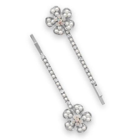Set of Two Silver Tone Floral Fashion Hairpins