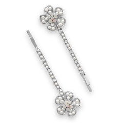 Set of Two Silver Tone Floral Fashion Hairpins