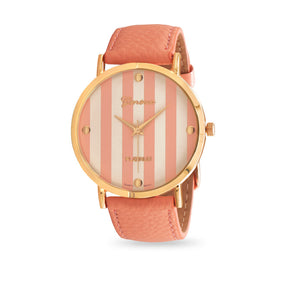 Peach Leather Stripe Fashion Watch