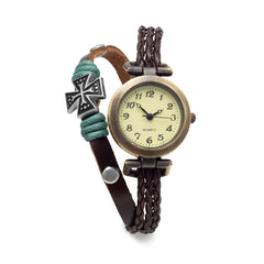 Brown Triple Strand Leather Fashion Watch
